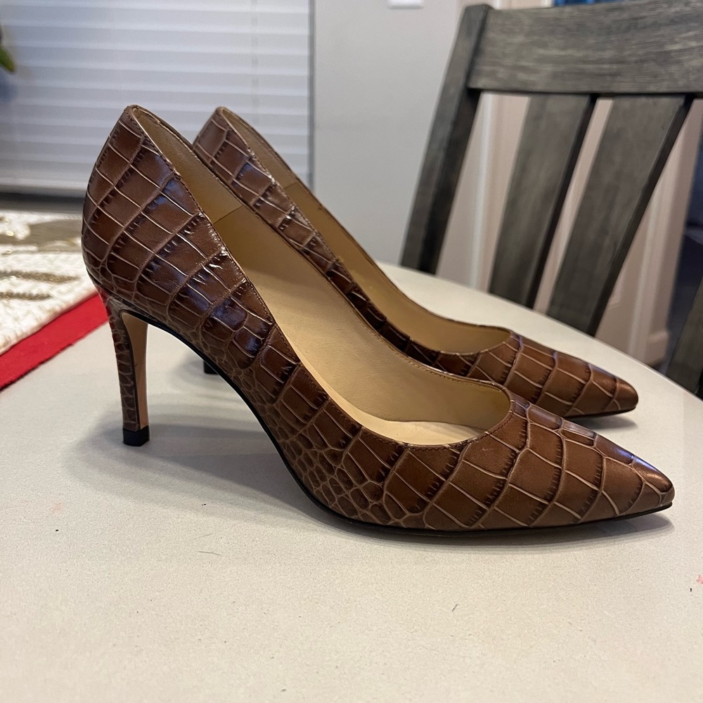 L.K. Bennett Floret Croc Effect Pointed Toe Courts